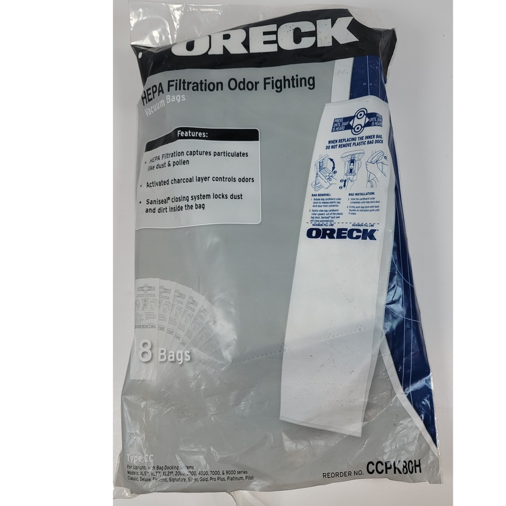 Oreck Type CC HEPA Odor Fighting Vacuum Bags 8-Pack CCPK8OH XL Series
